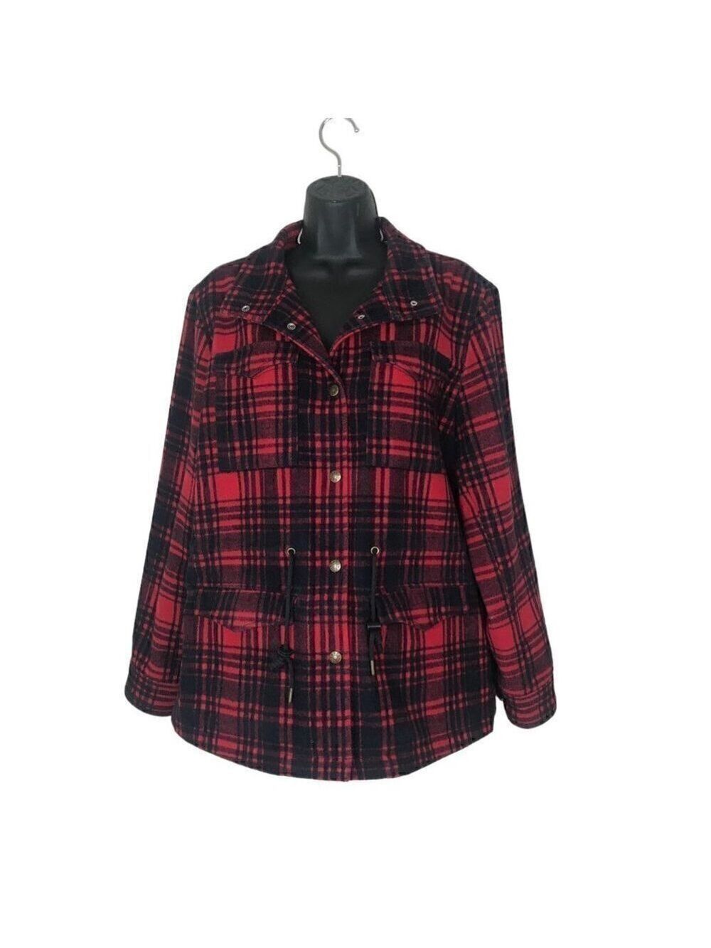 Levi's Black & Red Plaid Wool Blend Snap Buttons Jacket Size L